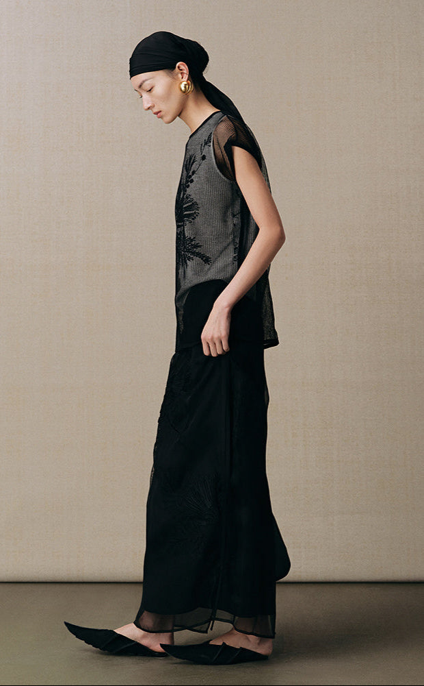 ZHUCHONGYUN jacquard round neck short sleeve T-shirt-WEBS.