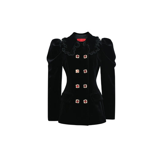 FAME Black Velvet Puff Sleeve Waist Coat  jacket - Minie