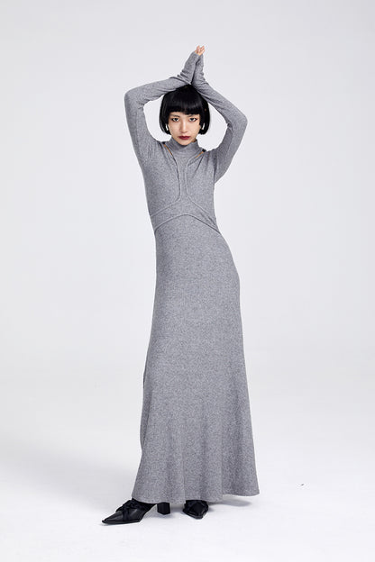 TINYIN slim swing maxi knit dress with cut-out stitching -KOKO