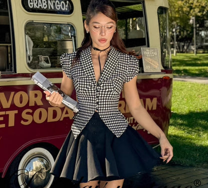 Le Palais Vintage black wrap short shirt ruffled puffy skirt-CALCIFER.