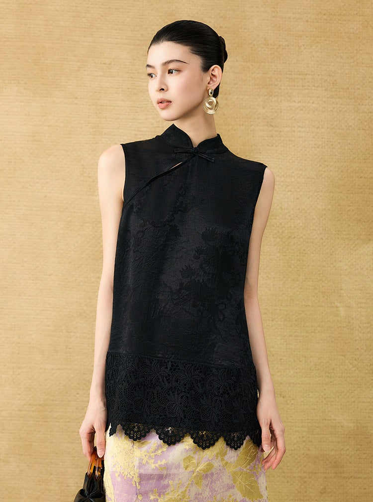 HECO Chinese diagonal placket buckle cool lion jacquard sleeveless top - CONNECT.