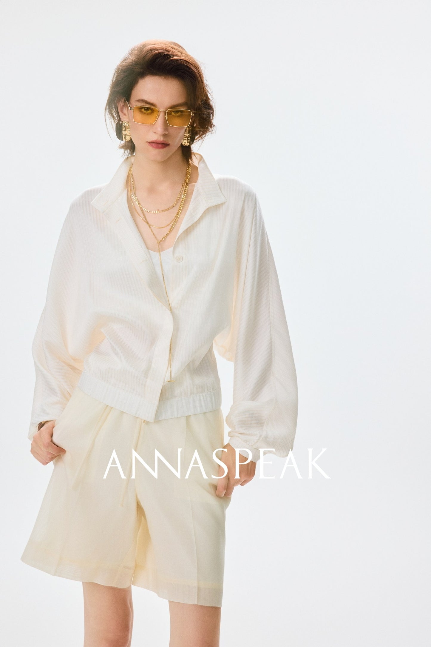 ANNASPEAK Lightweight and breathable silk Viscose  stand-up collar shirt-HUGH.