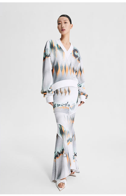 LEDIM W Knitted print fishtail stretch maxi skirt - Lolor