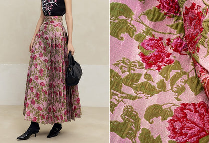 HECO Rose Brocade Jacquard Horse Face pink Skirt Women - piper.