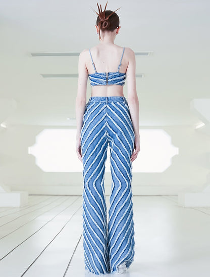 ANNAKIKI fractal shooting star raw edge denim bell bottoms-YAMEN.