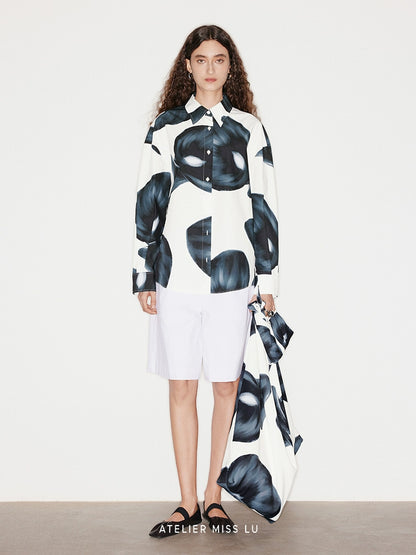 ATELIER MISS LU Spring/Summer brand fixed dyeing calla lily print shirt - TEE