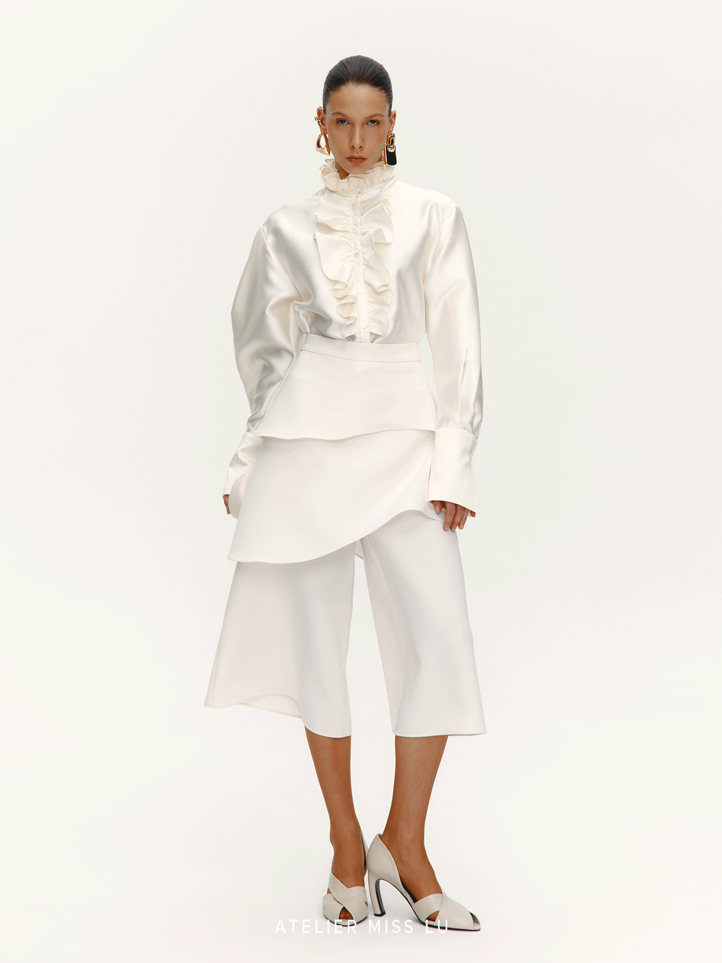 ATELIER MISS LU Court Wind Pleated Design Shirt Top - SUTH