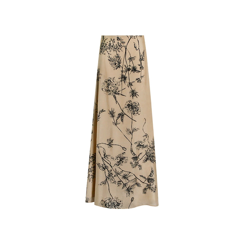 M essential Wise & Elegant Relaxed Resort Silk Flowing Streamer Print Skirt-SELVARA.