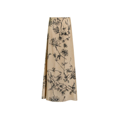 M essential Wise & Elegant Relaxed Resort Silk Flowing Streamer Print Skirt-SELVARA.