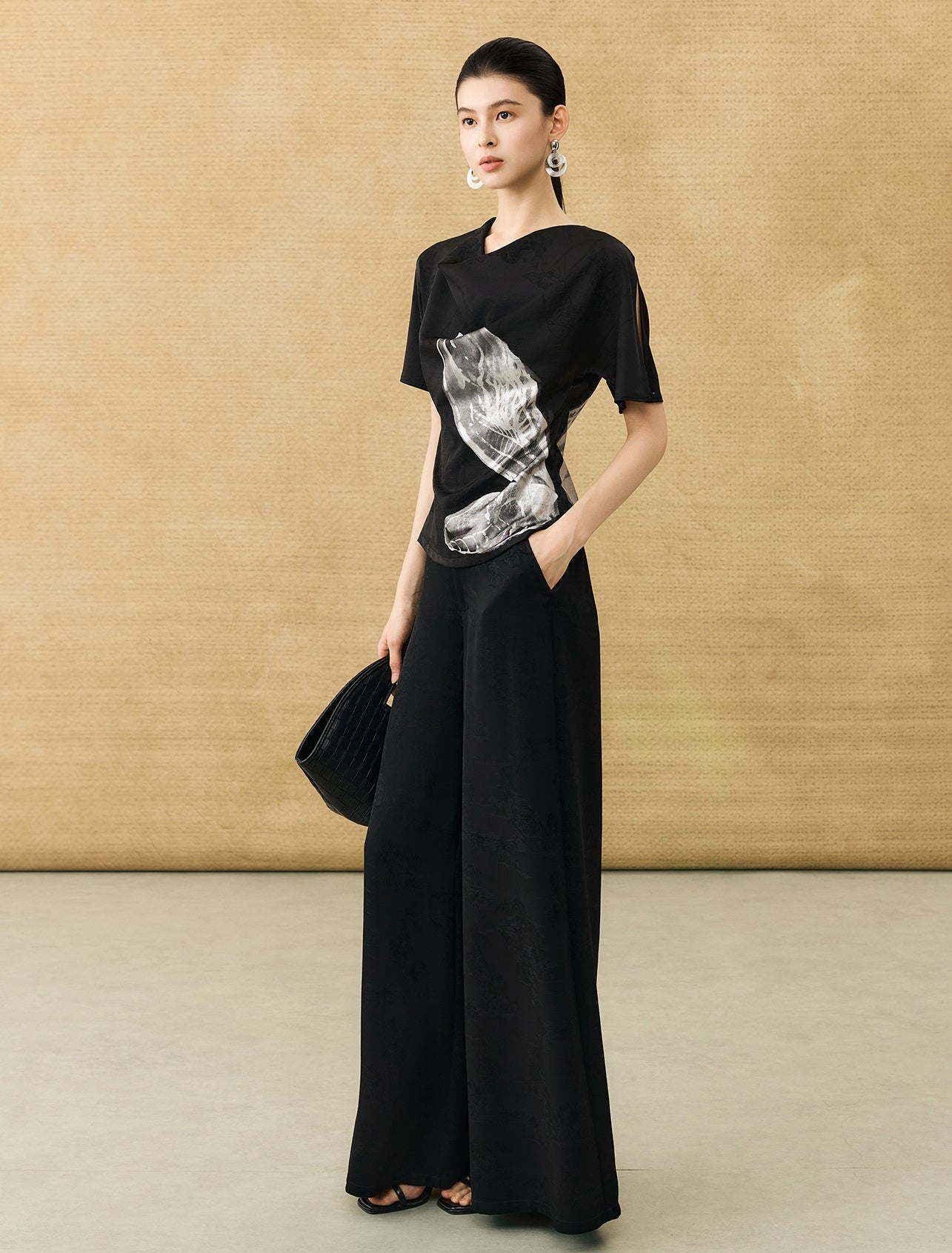 HECO Chinese Art Butterfly Print Swing Neck T-Shirt Waist Slim Top - CONJOR .