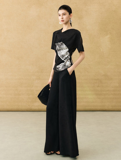 HECO Chinese Art Butterfly Print Swing Neck T-Shirt Waist Slim Top - CONJOR .