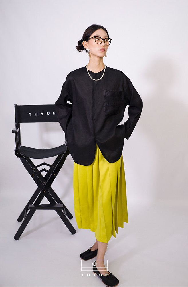 TUYUE Yellow Elastic Waist Pleated Everyday Casual Skirt- PRISCA.