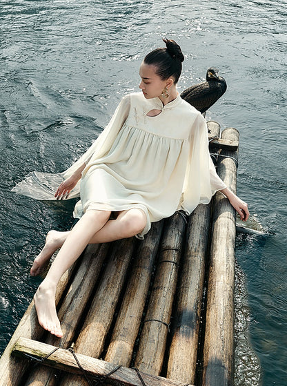 HECO [Feng Wu Clear Sleeves] New Chinese Standing Collar Buckle Flowing Dress- CLOAK.