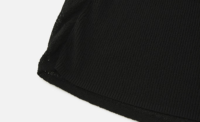 ZHUCHONGYUN black one-line collar irregular pleated waist knit top-TAMAKI.
