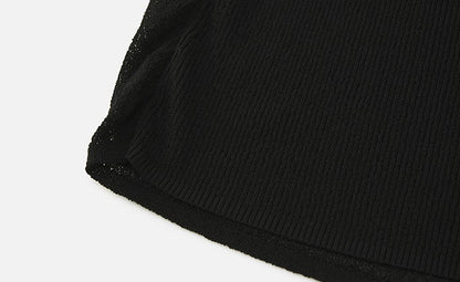 ZHUCHONGYUN black one-line collar irregular pleated waist knit top-TAMAKI.