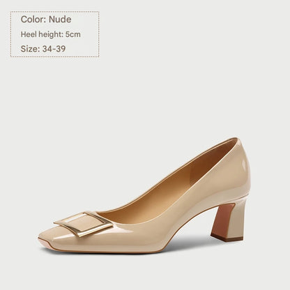 PJJUU thick metal square buckle high heels - VALLENT.