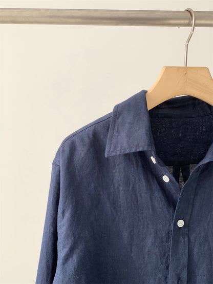 PIAOIN style loose linen shirt jacket with small logo design versatile and stylish-ROSEMARY