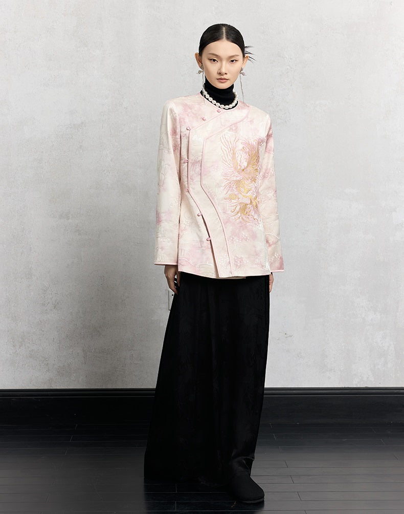 HECO 100% polyester pipa top  apricot phoenix tie-dye jacket women - guts.