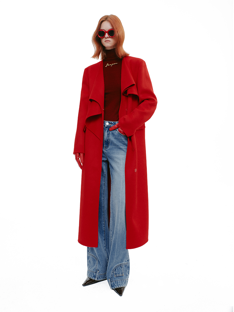 YES BY YESIR long woolen layered lapel jackets - STRAP.