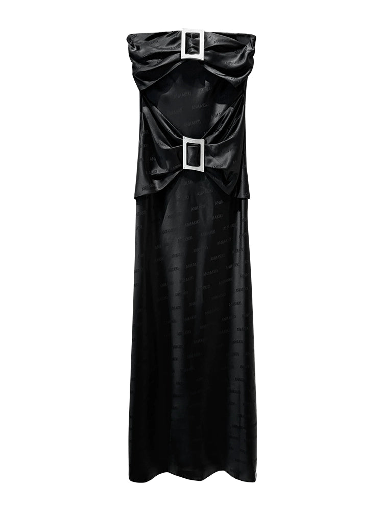 ANNAKIKI niche design black logo acetate jacquard bandeau dress-FANSIA