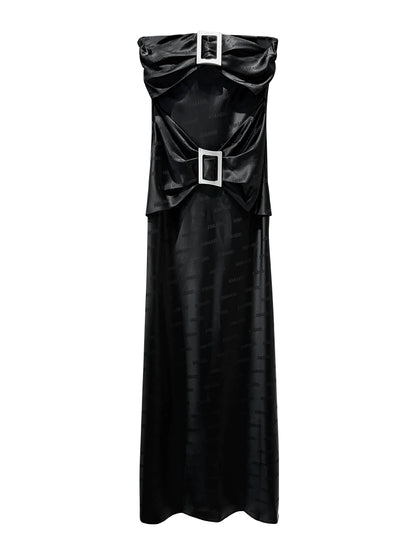 ANNAKIKI niche design black logo acetate jacquard bandeau dress-FANSIA