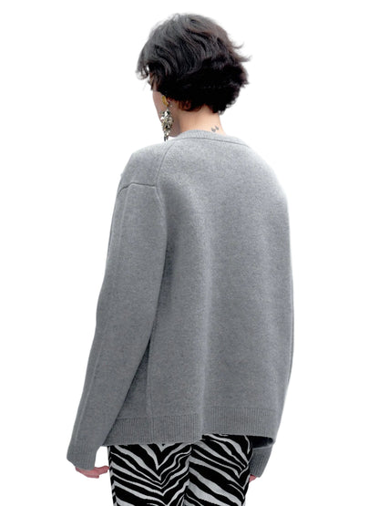 JACQUES WEI Ripped Design Merino Wool Crewneck Cardigan Jacket - ICON