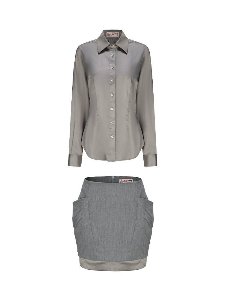 Le Palais Vintage Elegant Grey High Waist Short Skirt-LAAL.