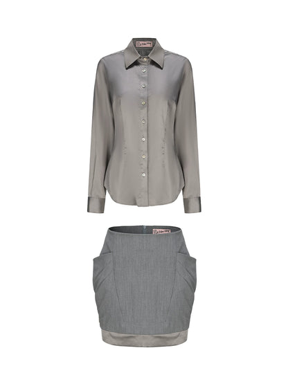 Le Palais Vintage Elegant Grey High Waist Short Skirt-LAAL.