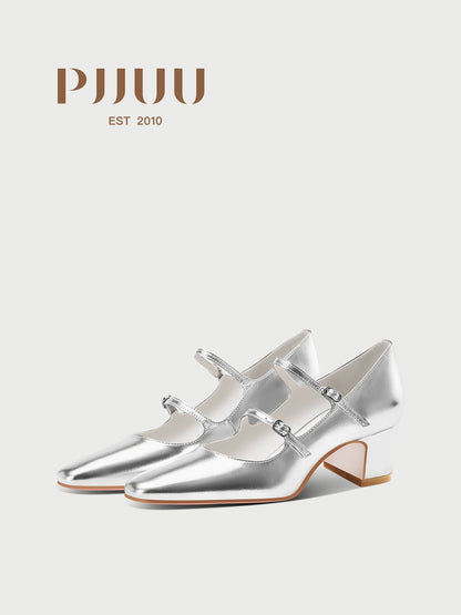 PJJUU silver mary jane french leather shoes - GRAND.