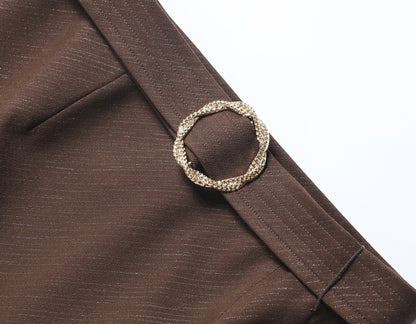 WANGXO Twill with Sequined Silk Wide Belt A-Line High-Waisted Short Skirt - NYXIE.