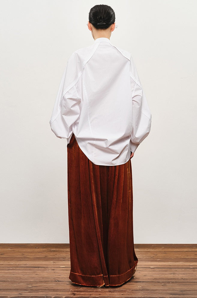 ZHUCHONGYUN drawstring placket loose straight white shirt-UMIE.