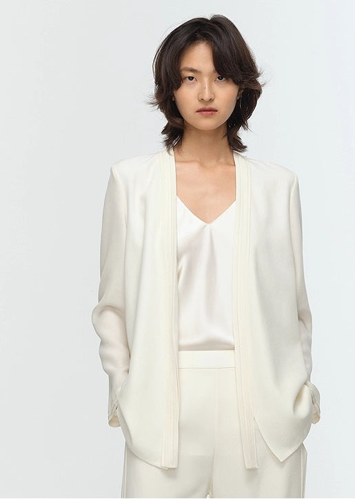 COMME MOI Lu Yan designer's new women's commuter collarless silk wool streamer suit - MARTHA.