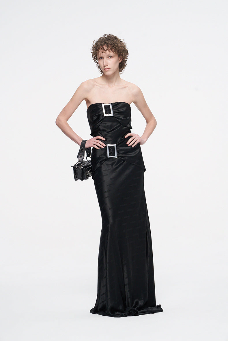 ANNAKIKI niche design black logo acetate jacquard bandeau dress-FANSIA