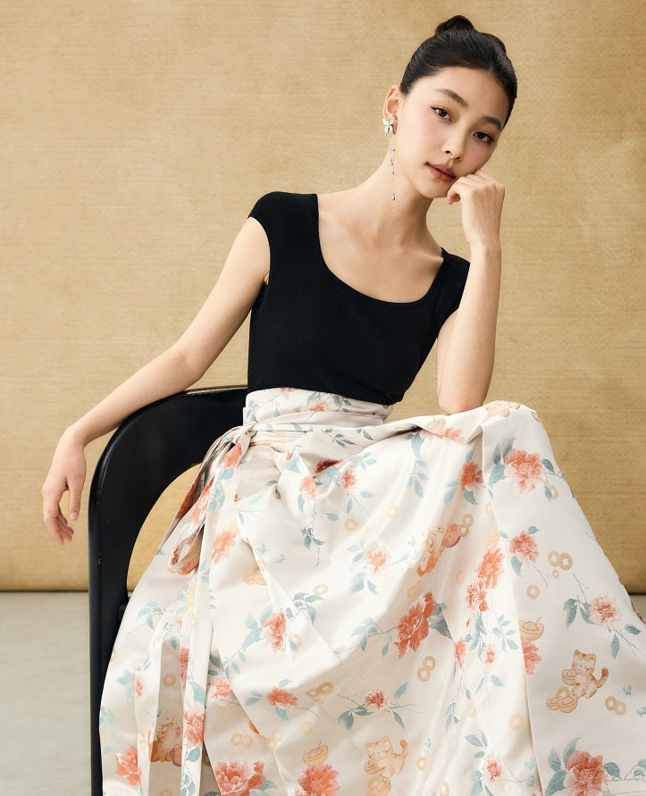 HECO Jacquard Horse Face Pleated Maxi Skirt  - COARSE.