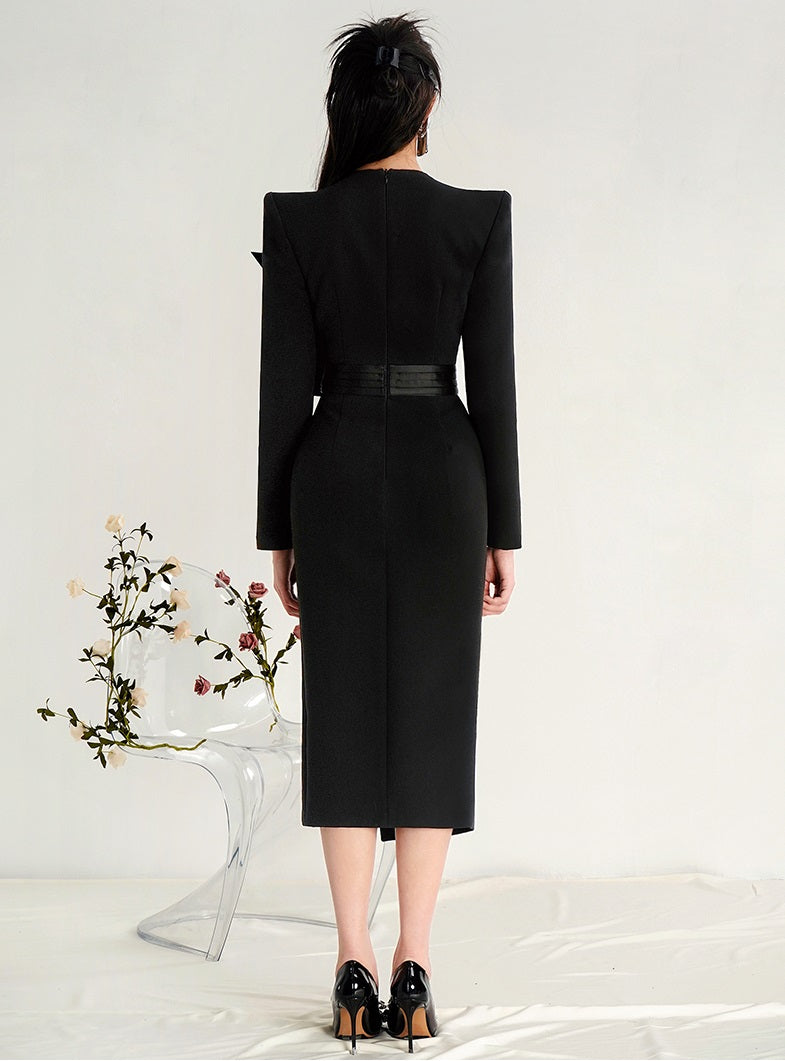 CHECOCRE Classy Design Sense Slit Temperament Elegant Black Suit Dress - ENYA