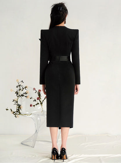 CHECOCRE Classy Design Sense Slit Temperament Elegant Black Suit Dress - ENYA