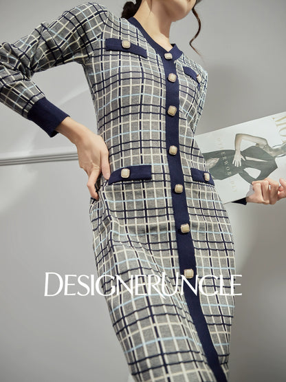 DGU "Lanzhi" royal blue new plaid slimming and versatile long-sleeved skirt - Noah.