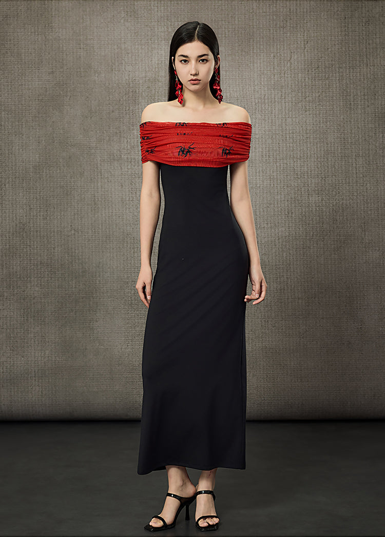 HECO Pleated One-Shoulder Bardot Temperament Midi Dress  - BELIEVE.