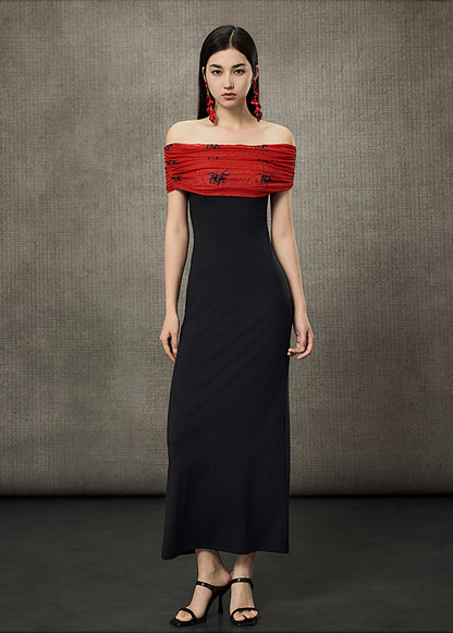 HECO Pleated One-Shoulder Bardot Temperament Midi Dress  - BELIEVE.