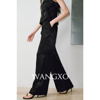 WANGXO  Cross-Strappy Top Relaxed Pants and Statement Silhouette Suits Set -ZAYA