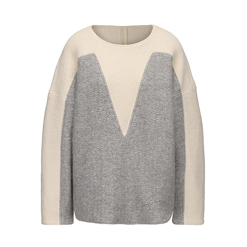 ATELIER MISS LU Love Geometric Fun Contrasting Sheep Wool Sweater - OBSESSED