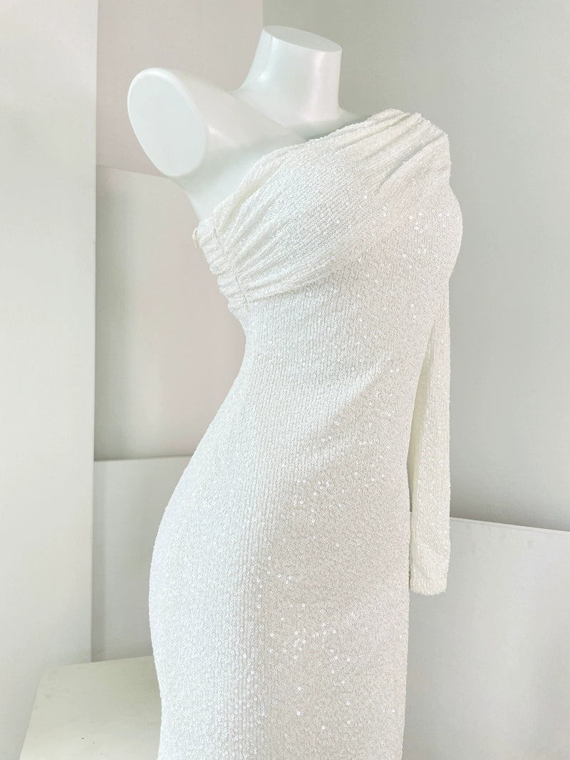 DOLLY Luxury Slant Collar Long Sleeve Sequin Slim Fit Backless Dress-IU