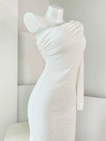 DOLLY Luxury Slant Collar Long Sleeve Sequin Slim Fit Backless Dress-IU