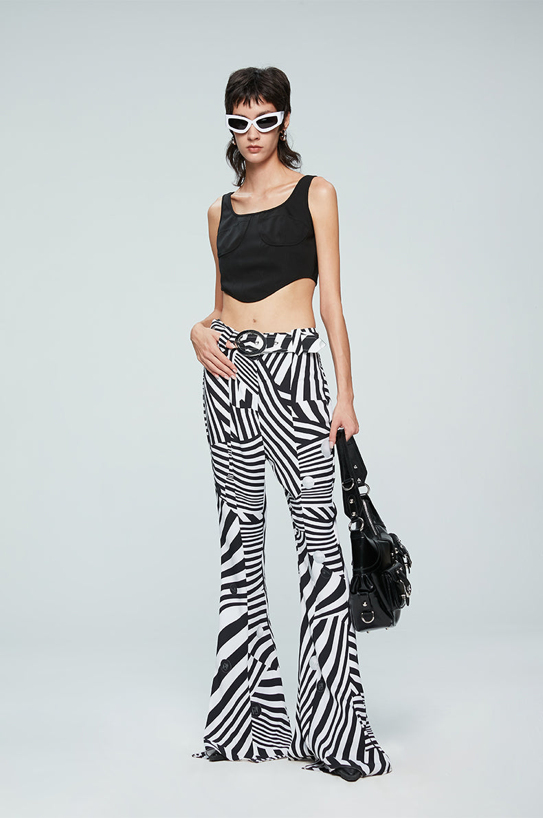 ANNAKIKI black and white contrasting special-shaped striped bootcut trousers for women-HIRANO