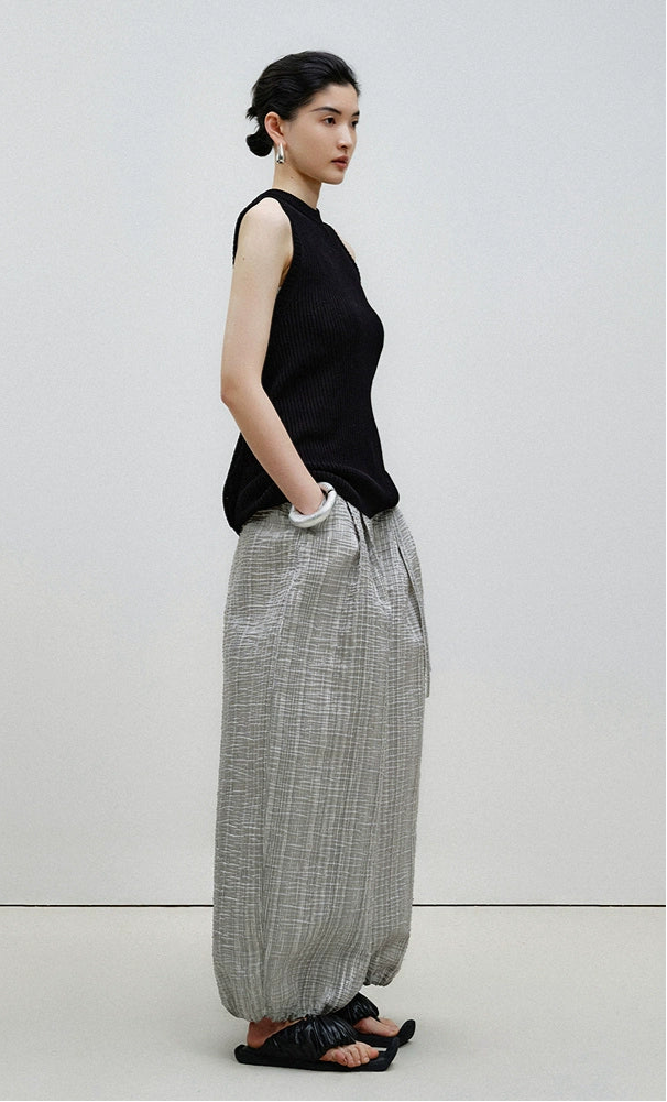 ZHUCHONGYUN Summer Silver Striped Pleated Airy Bloomer Pants--CELTY
