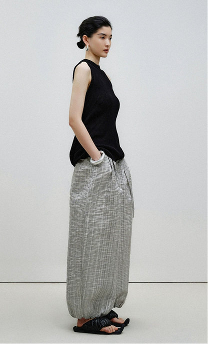 ZHUCHONGYUN Summer Silver Striped Pleated Airy Bloomer Pants--CELTY