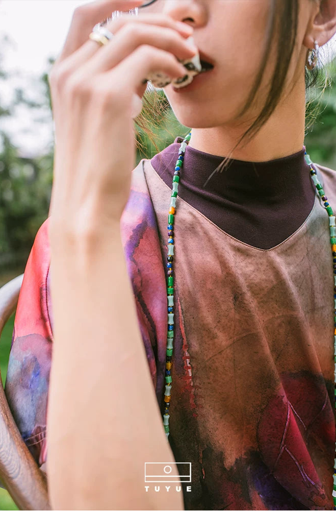 TUYUE multi-material jade × baroque pearl stacked long necklace-ELENA