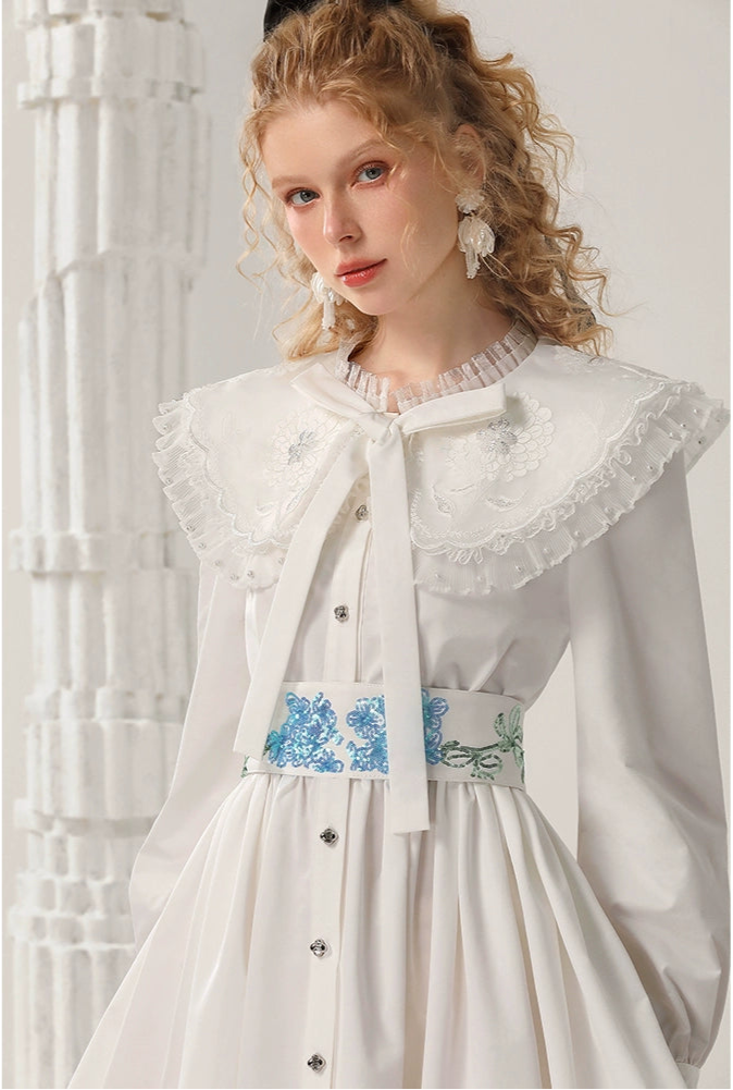 CHECOCRE Elegant Embroidered Sequins Contrast Waist Princess Dress - INVADE