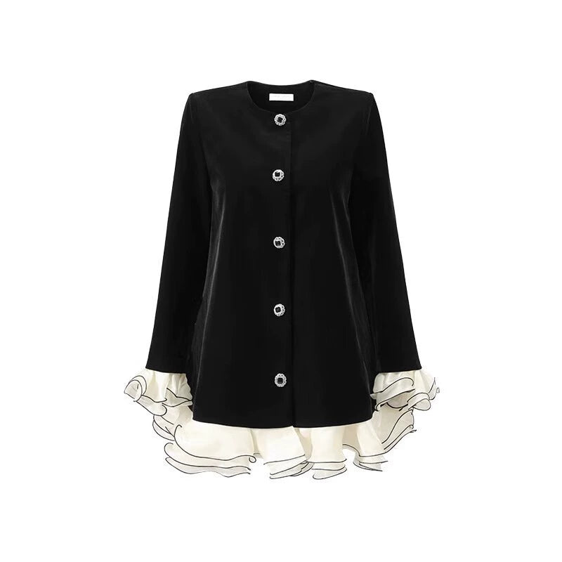 CHICHY French fragrance black velvet chic foreign ruffle jacket-MARY