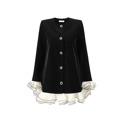 CHICHY French fragrance black velvet chic foreign ruffle jacket-MARY